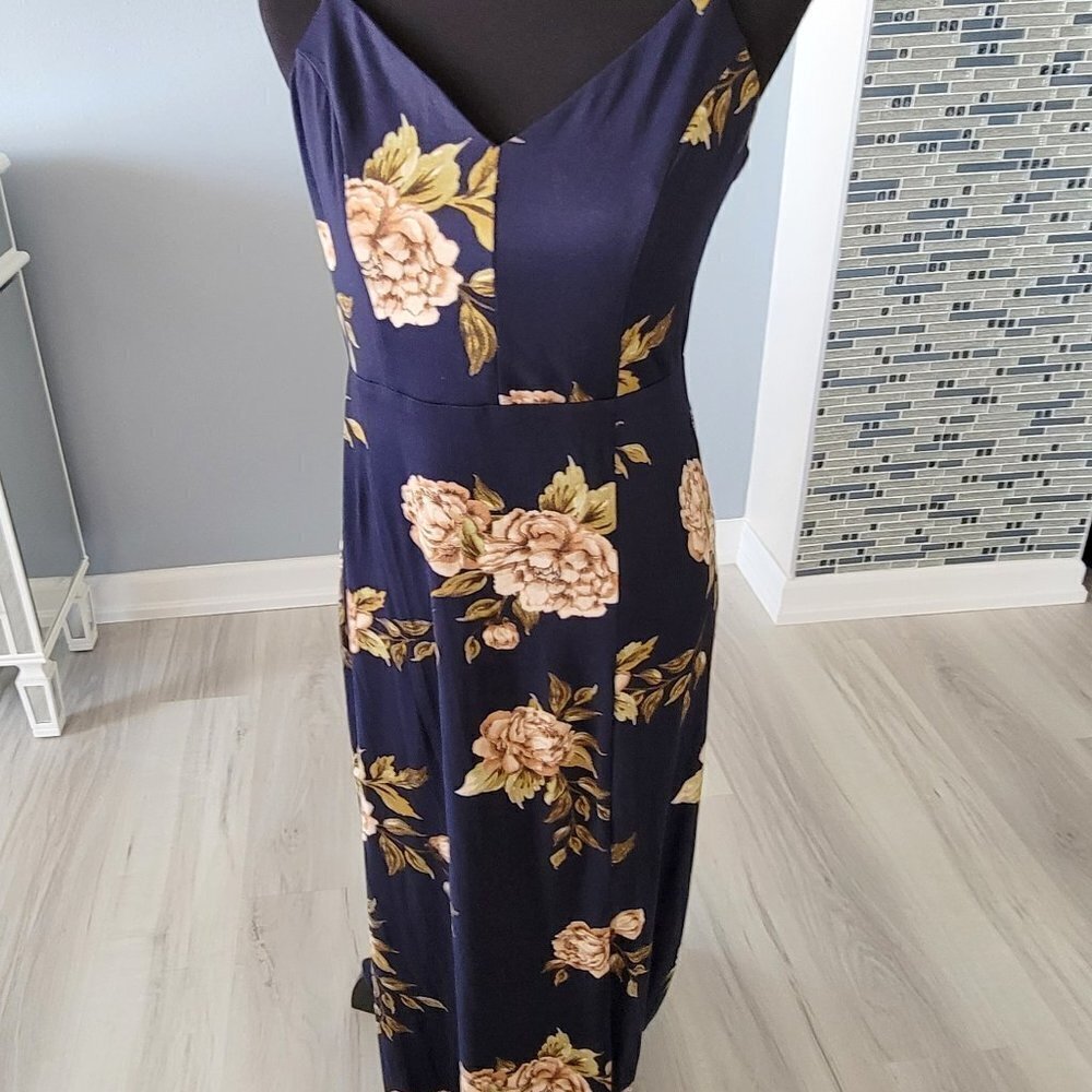 Nine Britton Jersey Knit Navy Floral Maxi Dress Size Medium - Picture 6 of 12